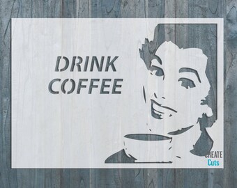 Vintage Retro Drink Coffee STENCIL for home wall interior decor / reusable stencil / Template