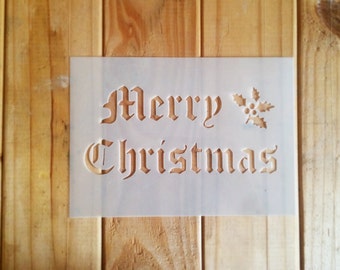 Merry Christmas Holly STENCIL /windows decor, card making / Christmas stencil