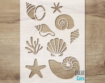 Seashell Set Reusable Mylar Stencil | Coastal Home Decor