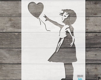 Banksy Heart Balloon Girl STENCIL for room interior decor / reusable stencil