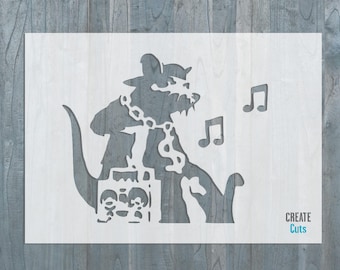 Banksy Music Rat STENCIL Ghetto Rat Wall Art Airbrushing Interior Decor