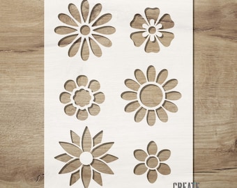 Set of Flowers STENCIL / Floral, Petal, Daisy template for Walls, Crafts, DIY, Painting