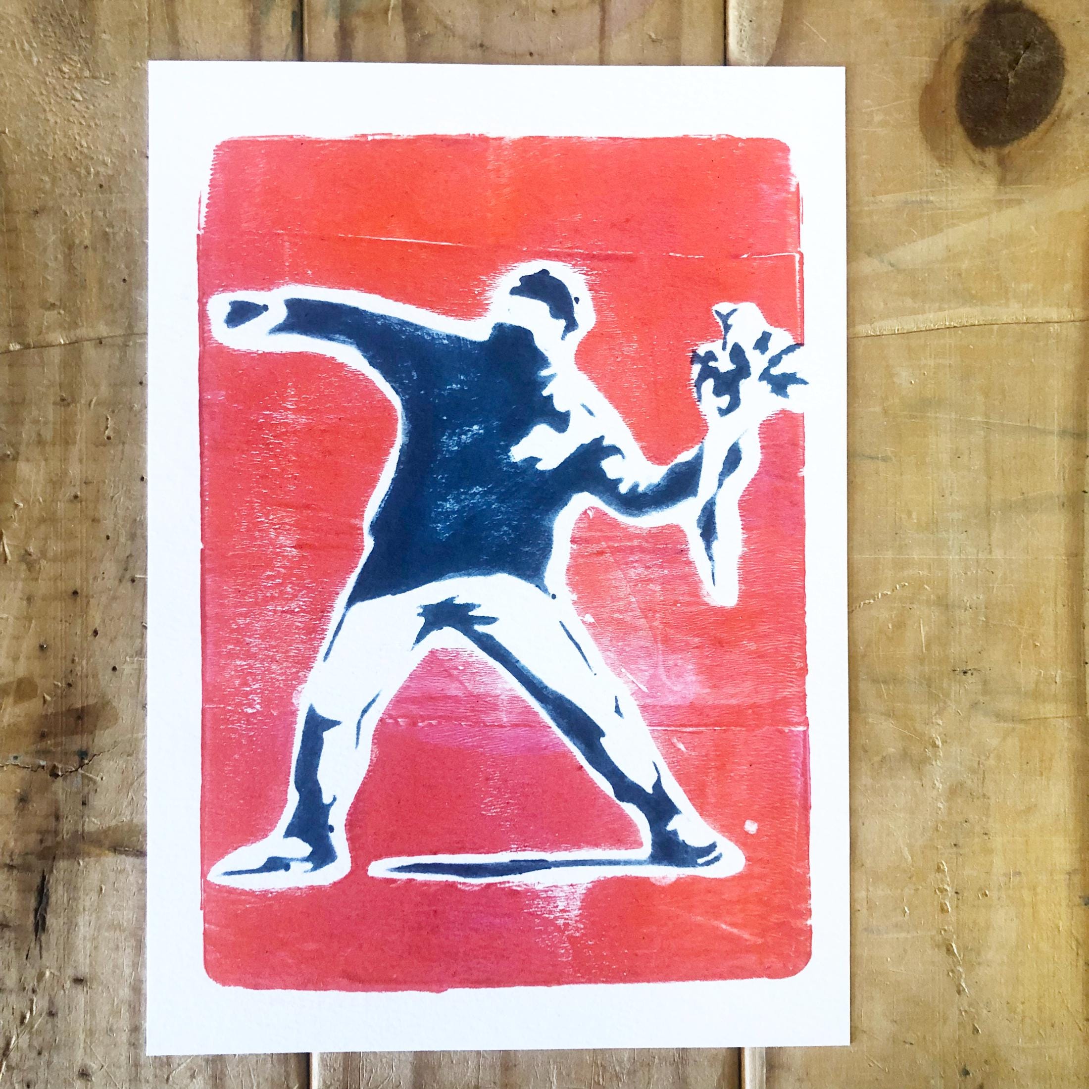 バンクシー Banksy 花束を投げる男 キャンバス ボード