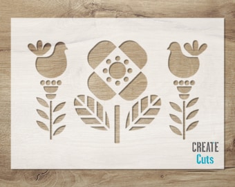 Scandi style Four Petal Flower STENCIL / Scandinavian Folk motifs decor