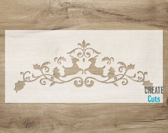 Christmas Deer border STENCIL / Wall furniture craft edge reusable decor / Classic Festive Ornate borders