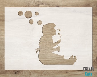 Banksy Girl Blowing Bubbles reusable STENCIL for room interior decor / Not a decal