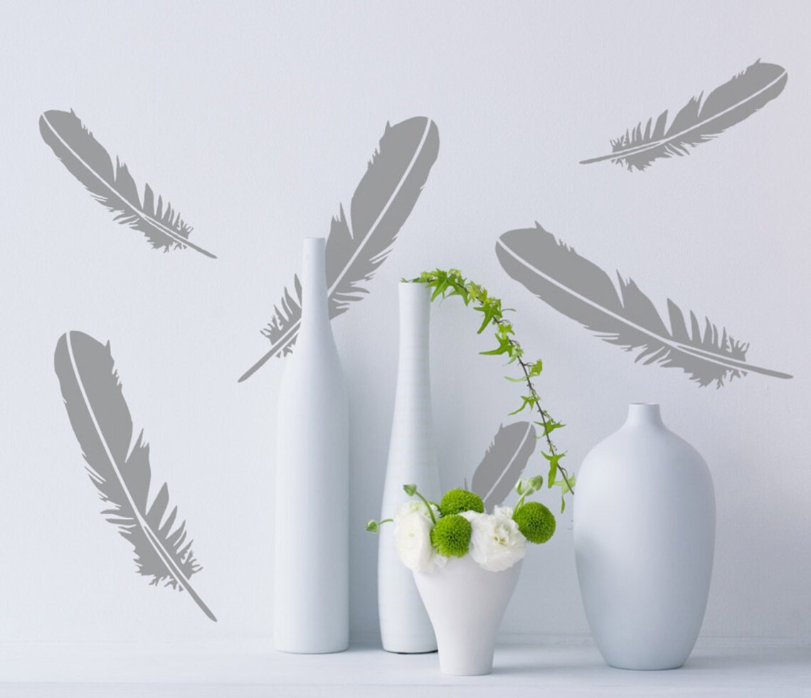 Feather STENCIL Wall Art Interior Decor Pattern Template Etsy