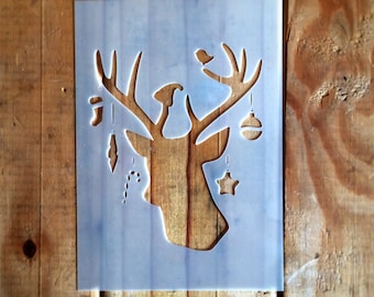 Reindeer Baubles Christmas STENCIL /windows spray, cards making / Xmas stencil