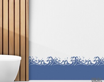Japanese style Waves border STENCIL / Wall furniture craft edge reusable decor / Classic Ornate bathroom repeat borders