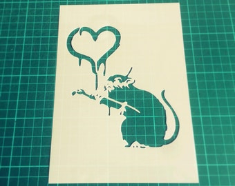 Banksy Love Painting Rat Reusable STENCIL for Room Interior Decor 