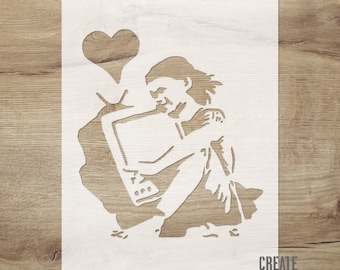 Banksy Girl Hugging TV Stencil: Reusable Wall Art Decor