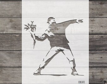 Banksy Flower Thrower STENCIL for room interior decor / Not a decal / Wall art / Flower Chucker