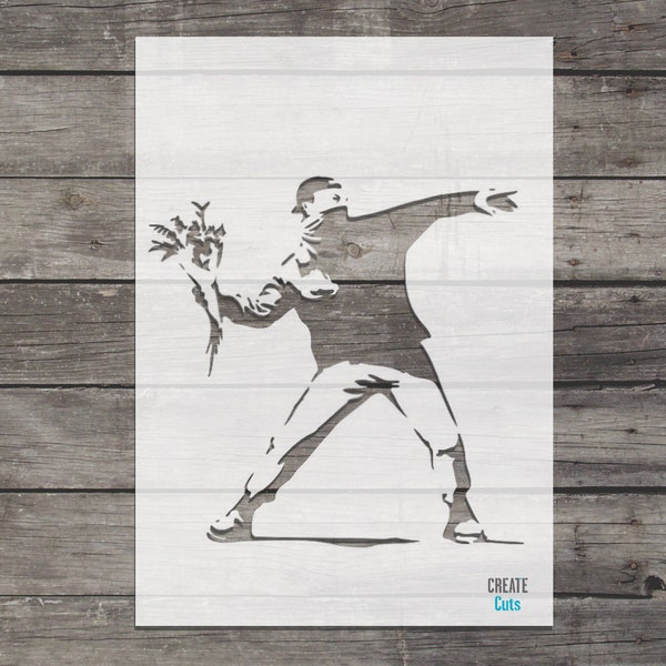 Banksy Flower Thrower STENCIL for room interior decor / Not a decal / Wall art / Flower Chucker