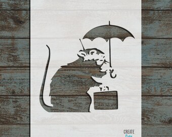 Banksy Umbrella and Suitcase Rat STENCIL Wall Ar Airbrushing Decor