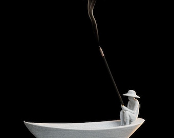 Incense Holder | Still Waters | Serene Fisherman Boat Decor | Minimalist Zen Meditation Gift