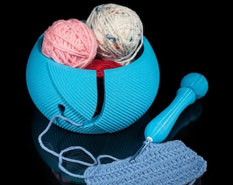 Ciotola scultorea per filati con custodia per uncinetto – Organizzatore per fibre artistiche stampato in 3D