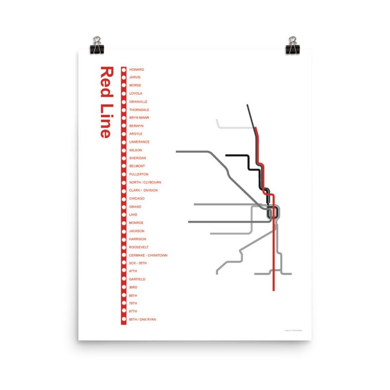 Chicago Red Line CTA Transit Map ThisCityMaps | Etsy