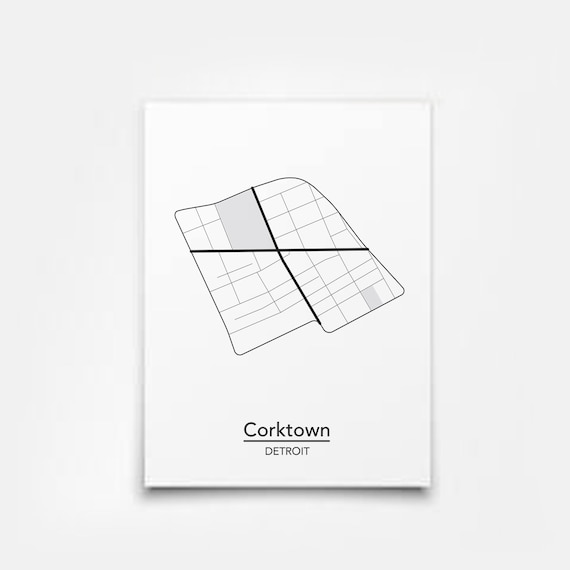 Corktown Detroit Neighborhood Map Thiscitymaps | Etsy