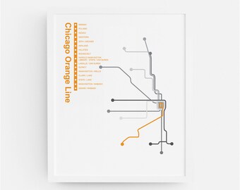 Cta Orange Line Map Chicago Orange Line Cta Transit Map Thiscitymaps - Etsy