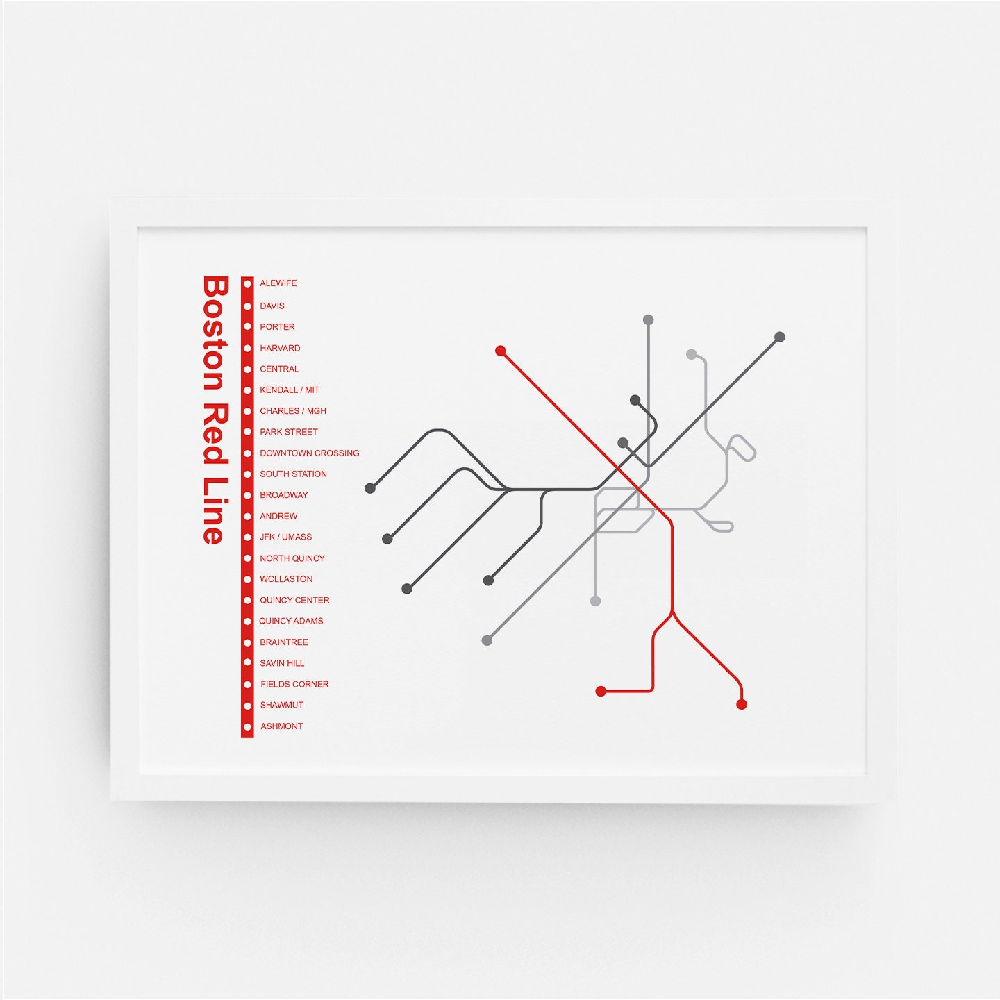 Red Line T Map Boston Red Line T Transit Map Thiscitymaps | Etsy Australia