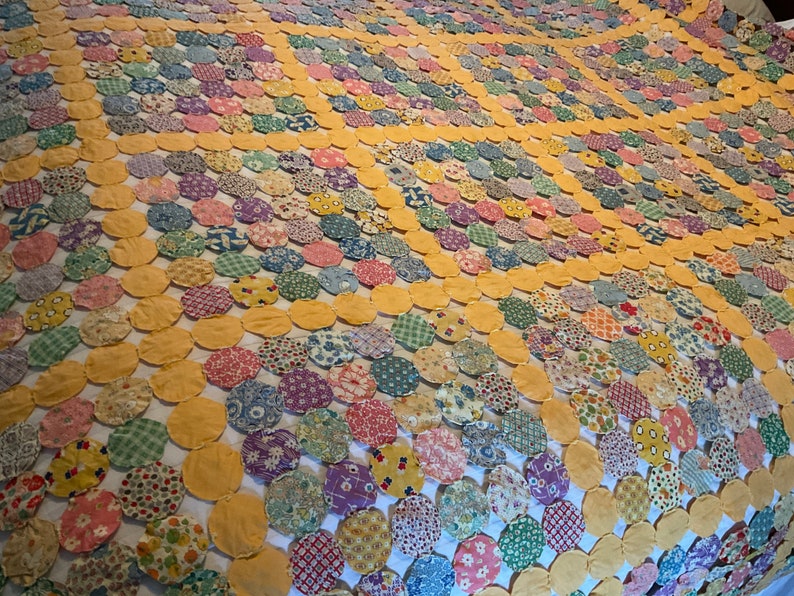 Quilt Yellow Multicolor YoYo Quilt 86x76 Vintage from the 1930s Better than Fabulous image 7