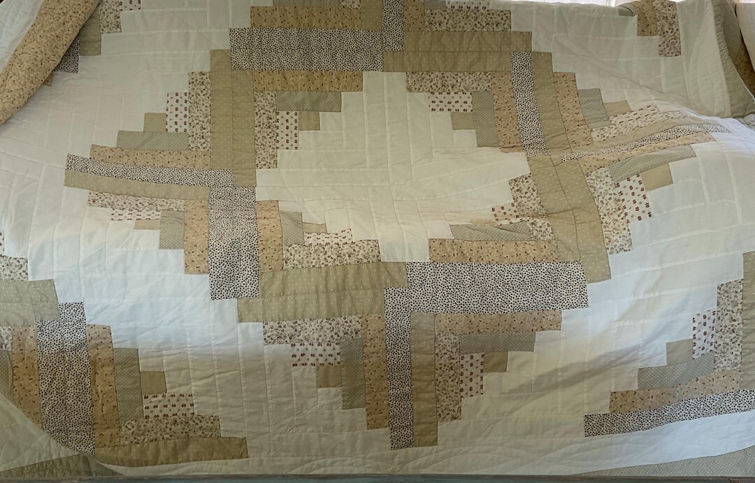 Cquilt Tan Multishades of Tan Log Cabin Variation 80 X 91 No Tears or ...