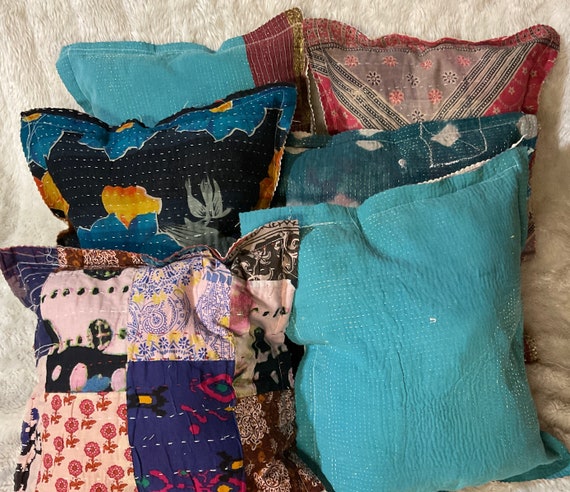 Pillows Kantha Quilts Raw Edge Colorful Casual Throw Pillows Understuffed for Comfort Etsy Australia
