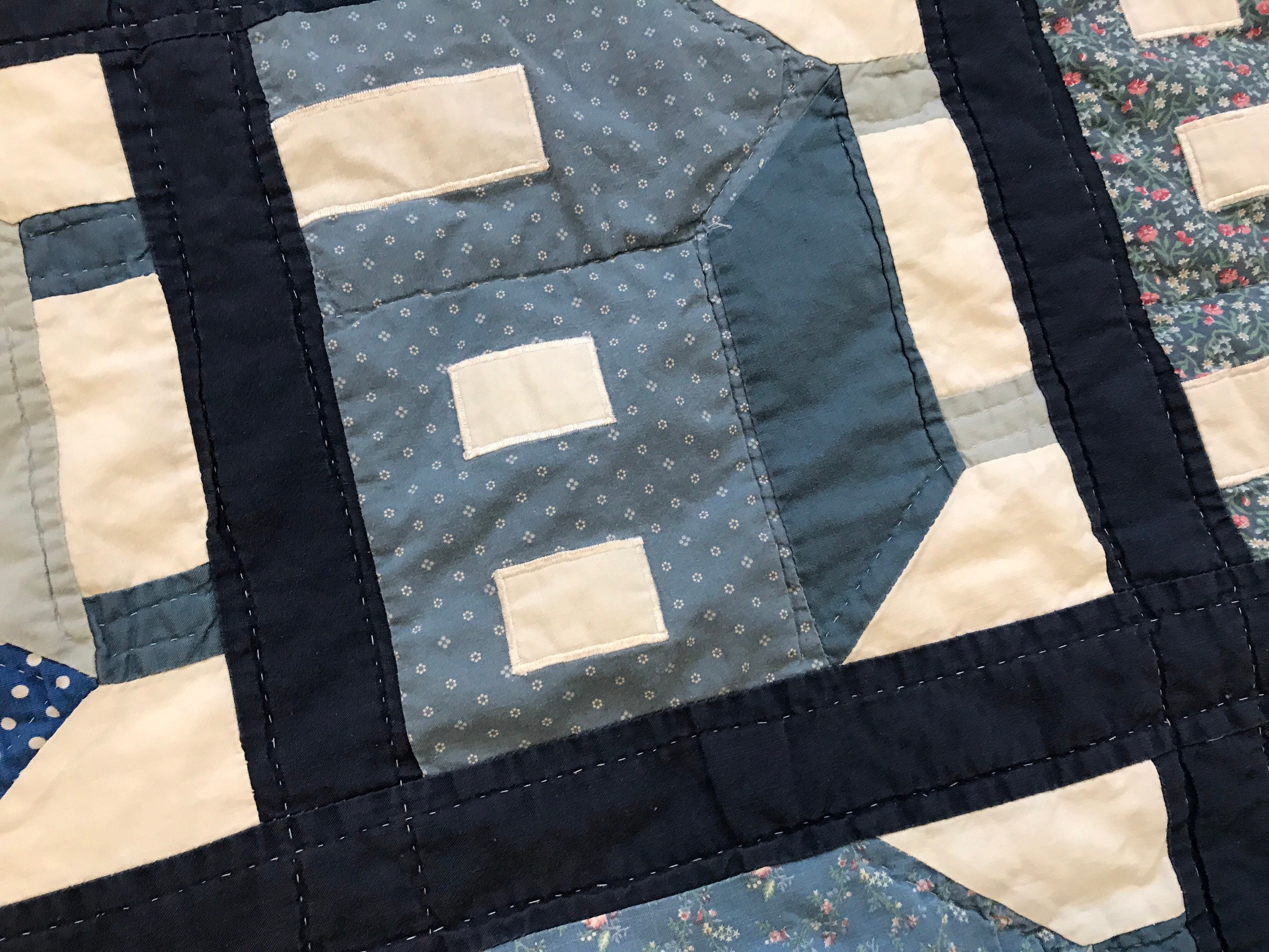 Quilt Blue and White Log Cabin Pattern Lands End Quilt 76 x 61 Etsy