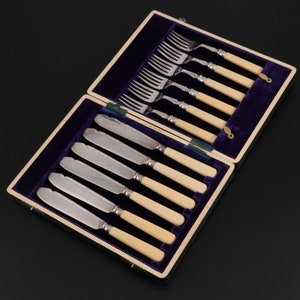 Silver Plate Fish Forks and Knives Set Sheridan Early 20th Century