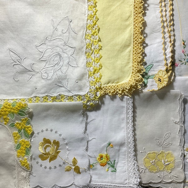 Handkerchiefs Yellow Vintage Assorted Styles Floral