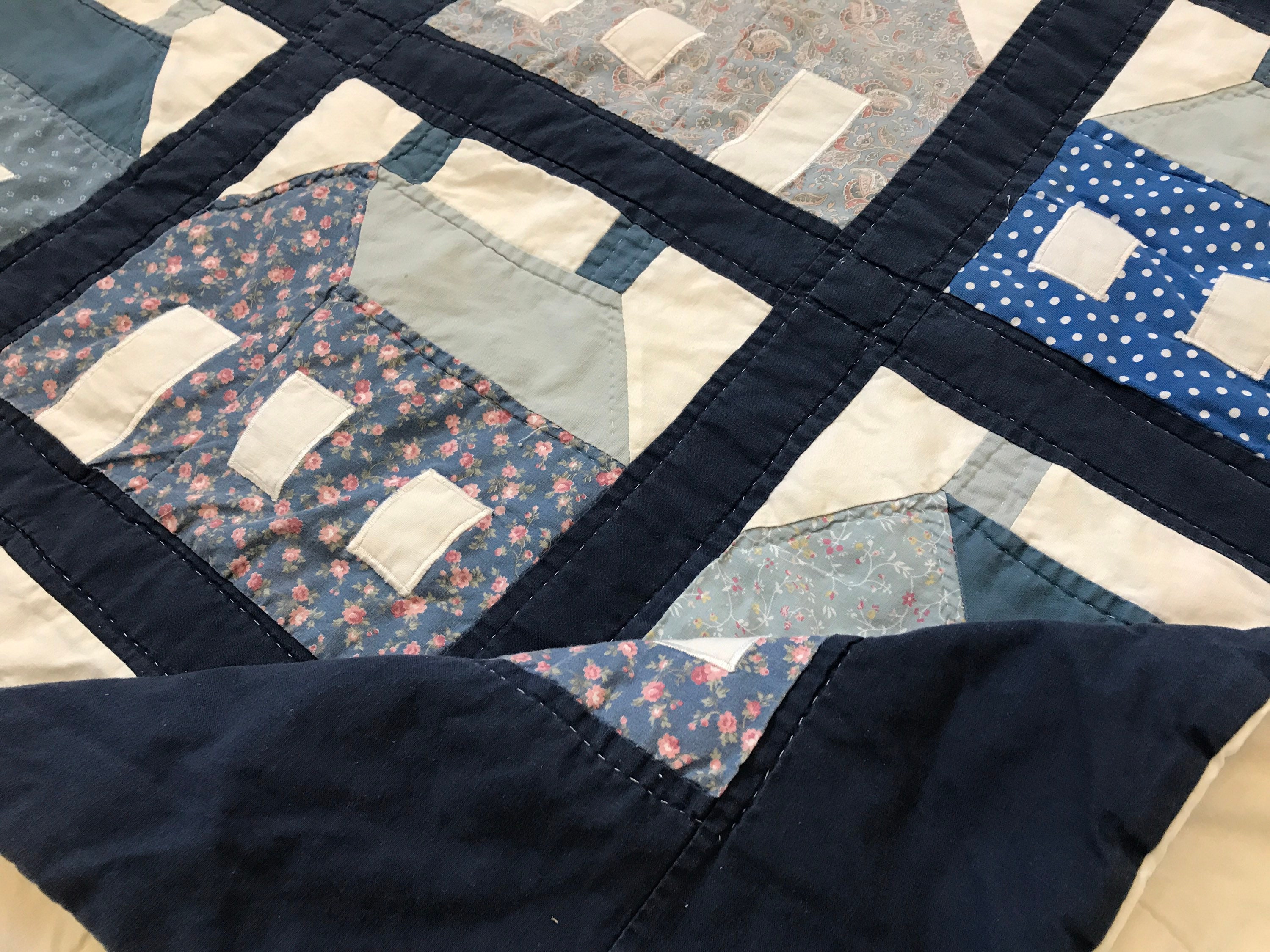 Quilt Blue and White Log Cabin Pattern Lands End Quilt 76 x 61 Etsy