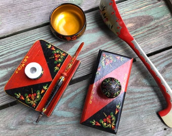 Russian Folk Art or Scandanavian Rosemaling Desk Set Inkwell Blotter