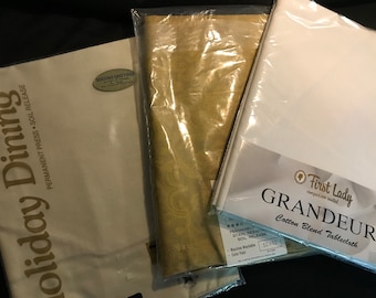Tablecloth New in Package Gold Beige White