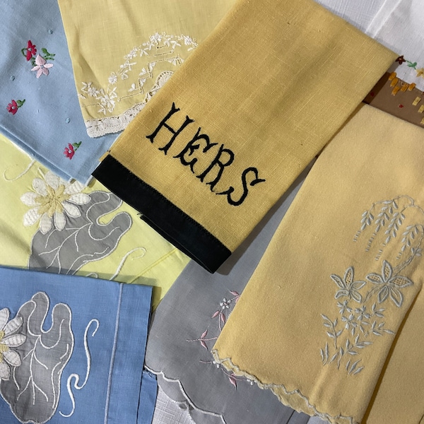 Guest Towels or Fingertip Hand Towels Grey Yellow Blue