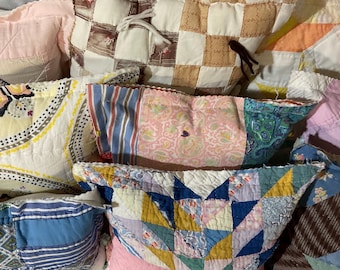 Quilt Pillows Pieces Soft Warm Colors Square or Rectangle Pillow 8 To 13 Inches