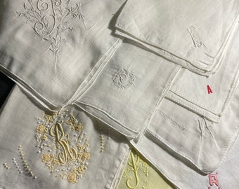 Handkerchiefs Monogrammed Mens and Womens A E P Antique Hankies