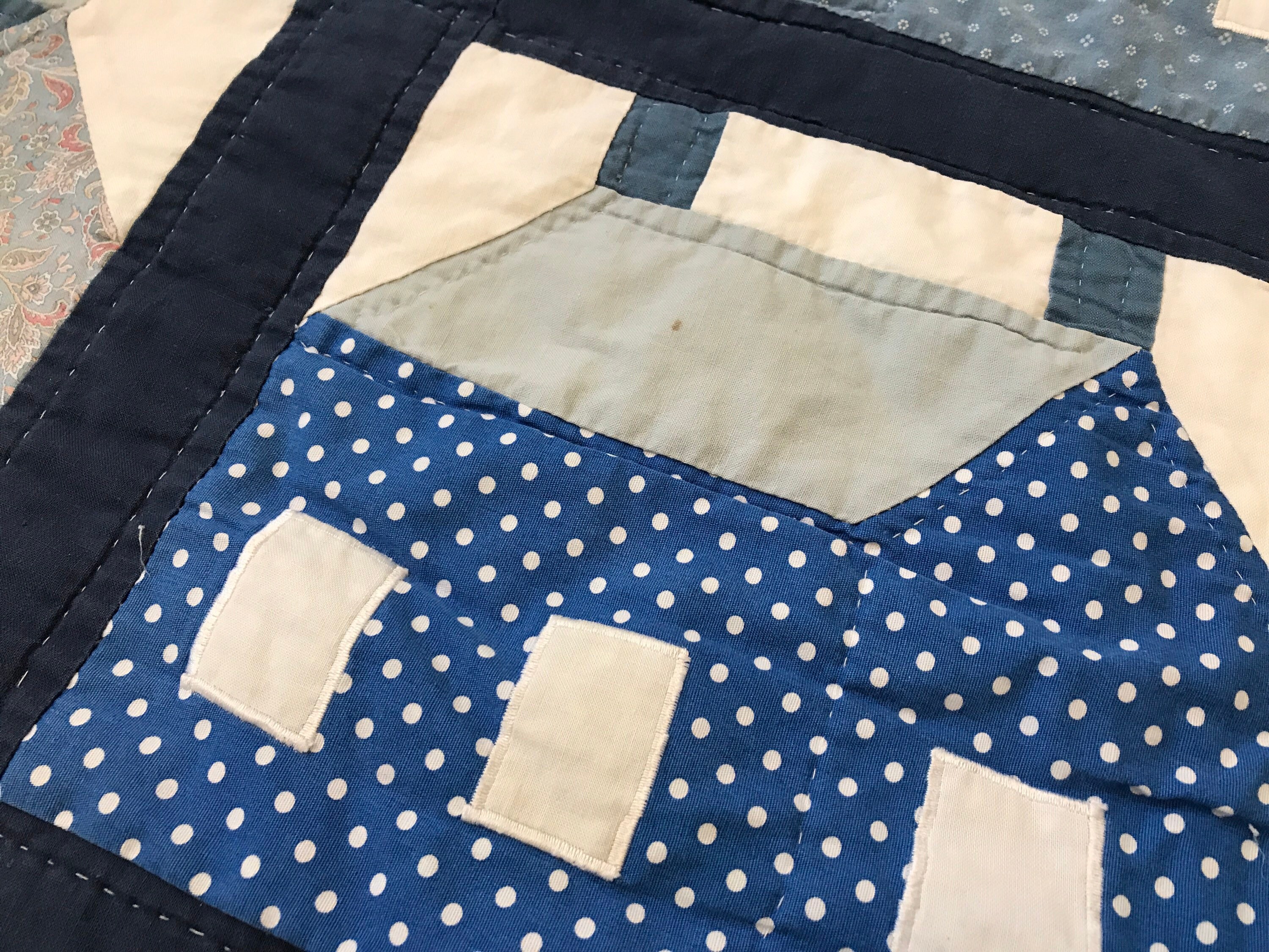 Quilt Blue and White Log Cabin Pattern Lands End Quilt 76 x 61 Etsy