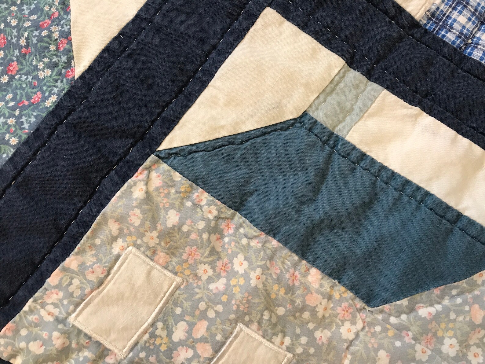 Quilt Blue and White Log Cabin Pattern Lands End Quilt 76 x 61 Etsy