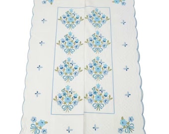 Quilt Blue and White Pair of Applique Flowers and Butterflies Quilts 60x94