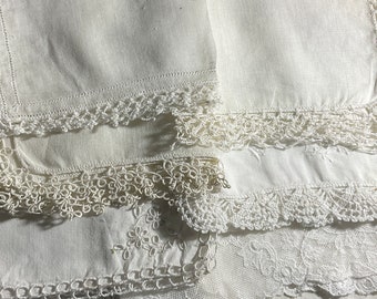 Handkerchiefs Crisp White Lacy or Tatted Wedding Christening Baptism Vintage Antique