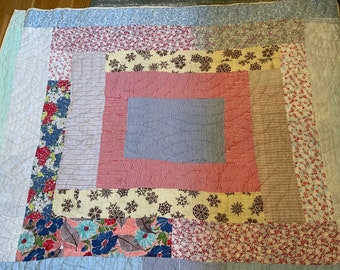 Quilt Pastel Multi Colored Heavy Comfort Quilt 75x58 Small Tears and Stains Weighted Quilt Before its Time
