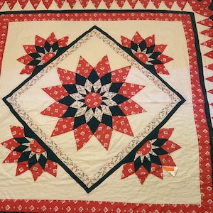 Quilt Red and Blue Floral Comforter Type 76x81 Machine Made