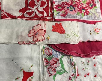 Handkerchiefs Red Vintage Assorted Styles Floral and Other