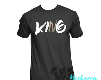 Men's King Shirt, Men's T-shirts, Men's Graphic Tees, Black Shirt with Silver and White Text
