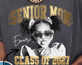 Custom Photo Retro Senior Mom 2027 Shirt, Vintage Photo Senior Shirt,  Class of Senior 2027 Shirt, High School Graduation Tee