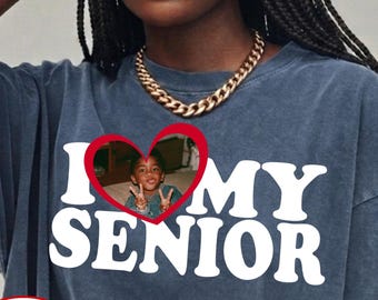 I Heart My Senior Custom Photo Shirt, Personalized Photo Senior Mom Shirt,  Mom of Senior 2027 Shirt, Comfort Colors -21
