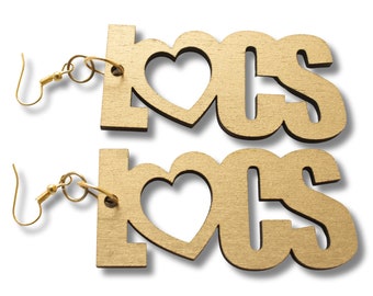 Gold Loc Love Ohrringe, baumeln Ohrringe, Holz Ohrringe, Loc Schmuck, Dreadlock Ohrringe, I Love My Locs Ohrringe