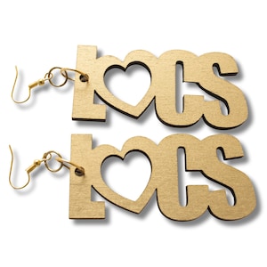 Gold Loc Love Earrings, Dangle Earrings, Wood  Earrings, Loc Jewelry, Dreadlock Earrings, I Love My Locs Earrings