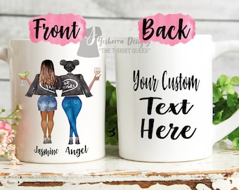 Presentes de melhor amigo, caneca personalizada de melhor amigo, caneca de melhor amigo, presente personalizado de melhor amigo, presente de amizade de longa distância, caneca de meninas negras, presentes de Natal