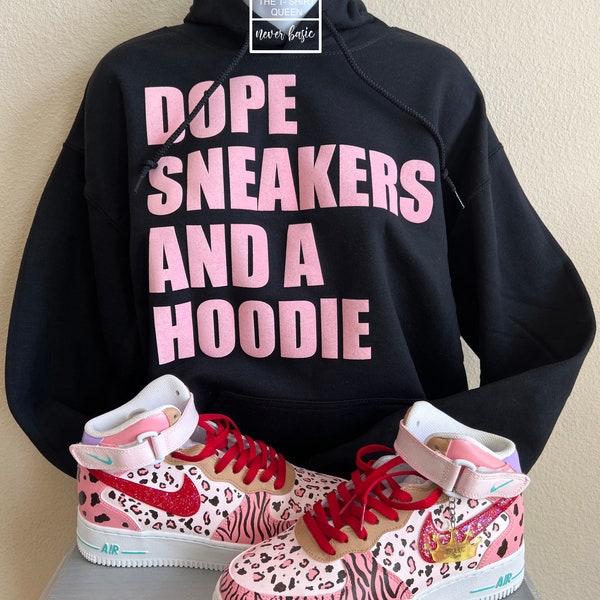 Dope Sneakers and a hoodie, Royal Plush Text, Sneakerhead hoodie, Hip-hop Fashion, Streetwear, Street Fashion